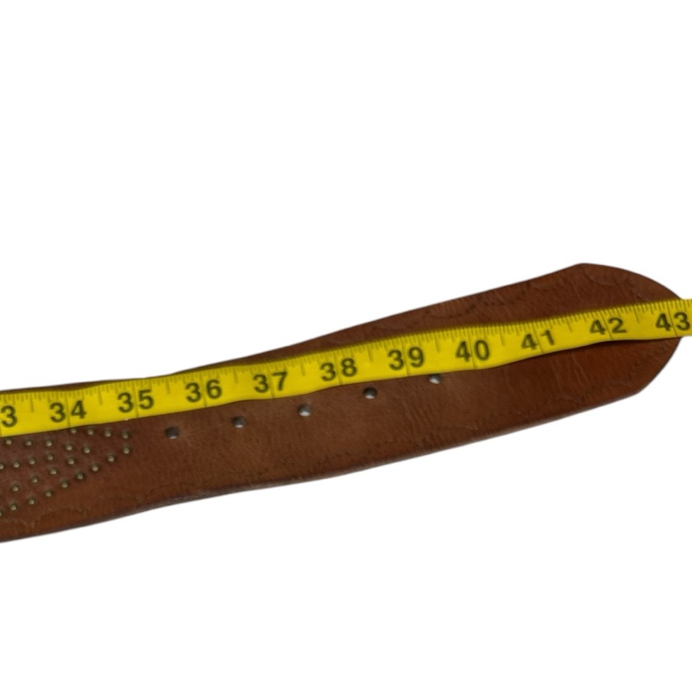 Linea Pelle Vintage Wide Brown Leather Belt Brass Design Large - Picture 8 of 14